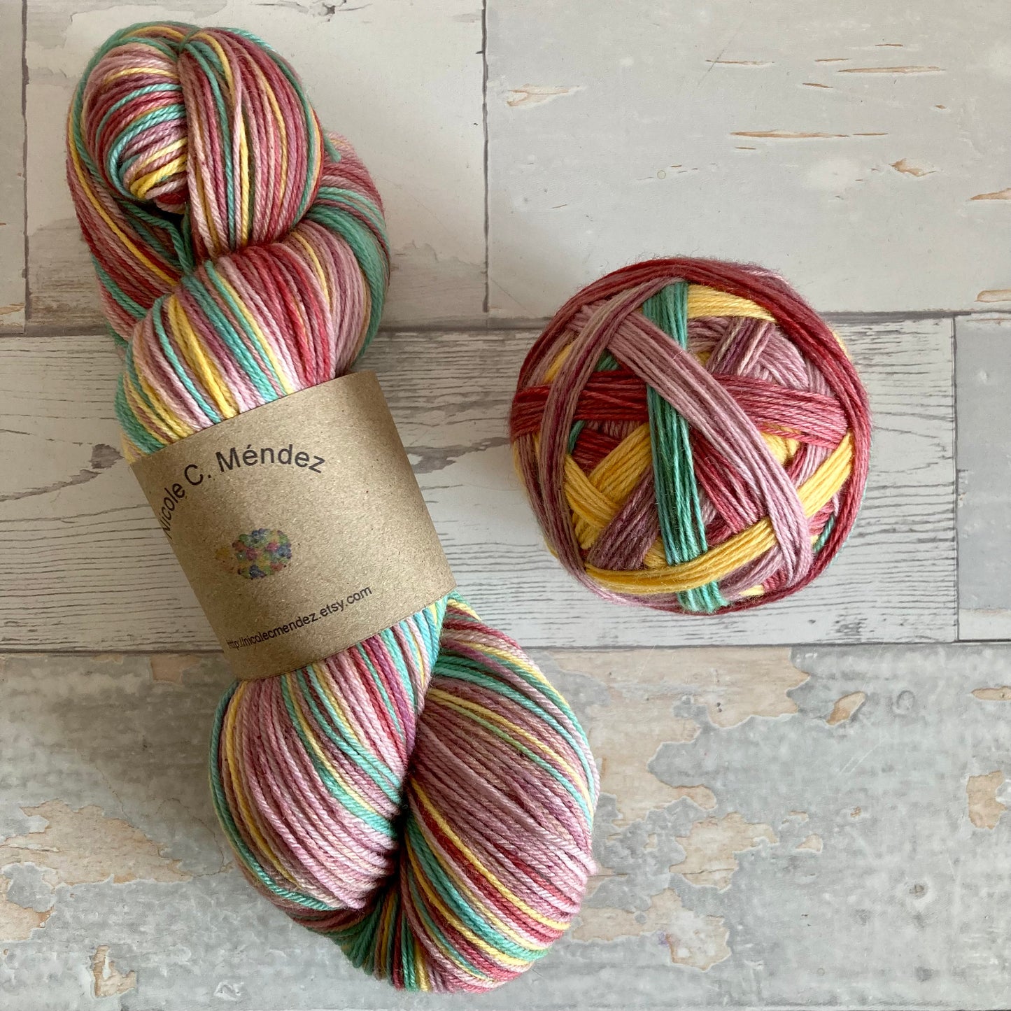 Falling Leaves, 5 stripes, self-striping sockyarn, handdyed sockyarn, handdyed yarn, handdyed wool