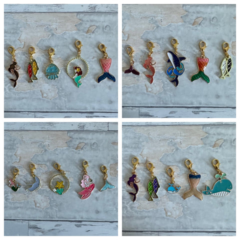 Stitch Marker Set, Progress Keeper, Ocean, Mermaid, Fish, Shark, Whale, Jellyfish, Sea Shell, Fin, Summer
