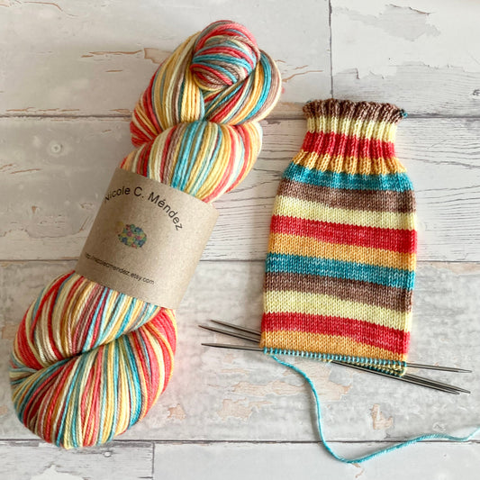 Hello Fall, 5 stripes, self-striping sockyarn, handdyed sockyarn, handdyed yarn, handdyed wool