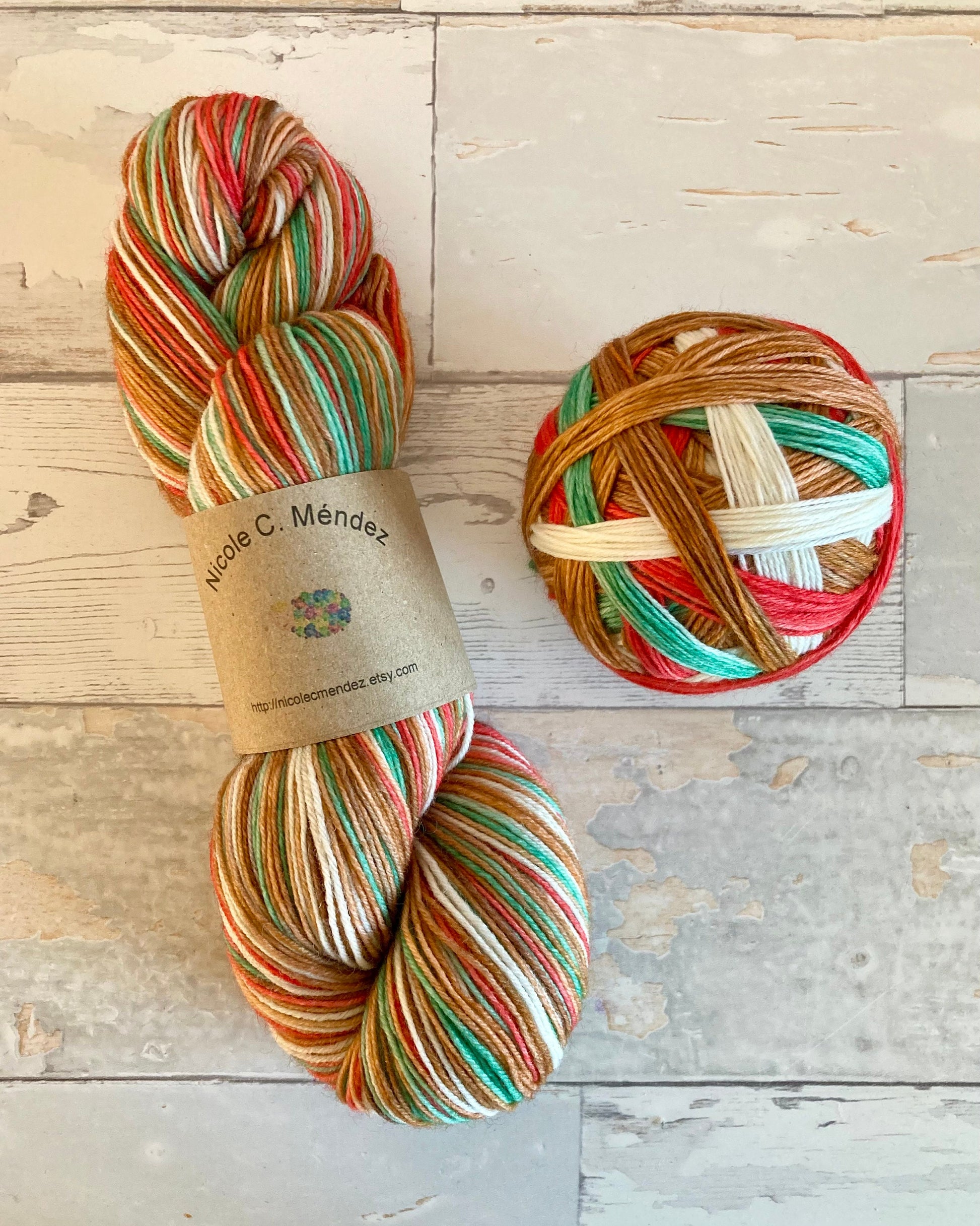 Christmas Cookies, 5 stripes, self-striping sockyarn, handdyed sockyarn, handdyed yarn, handdyed wool