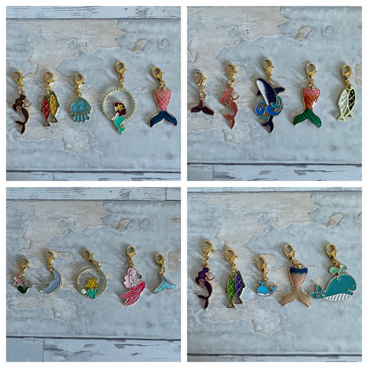 Stitch Marker Set, Progress Keeper, Ocean, Mermaid, Fish, Shark, Whale, Jellyfish, Sea Shell, Fin, Summer